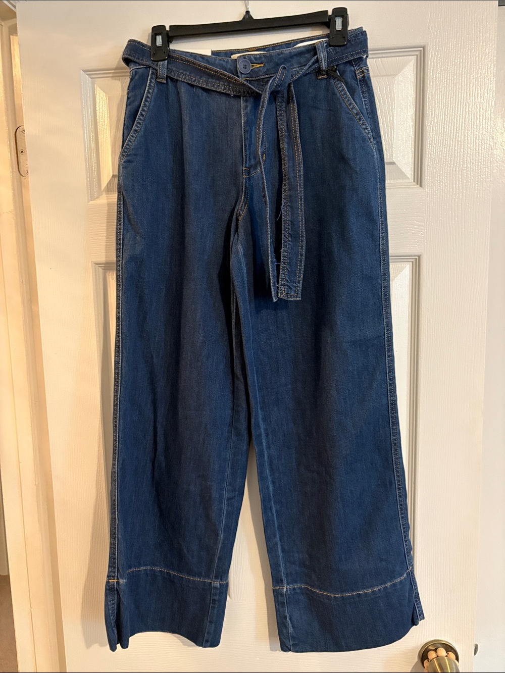 Oat New York Wide-Leg Indigo Tie-Waist Jeans